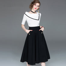 Load image into Gallery viewer, Office Lady clothing set Women summer Spring black and white Knitted Tops Tees And Long Skirt Black Woman Vestidoes suits NS278