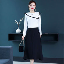 Load image into Gallery viewer, Office Lady clothing set Women summer Spring black and white Knitted Tops Tees And Long Skirt Black Woman Vestidoes suits NS278