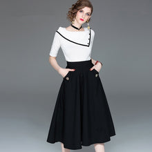Load image into Gallery viewer, Office Lady clothing set Women summer Spring black and white Knitted Tops Tees And Long Skirt Black Woman Vestidoes suits NS278