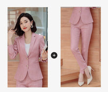 Load image into Gallery viewer, Gray Pink plaid Female elegant Women's Skirt Suits dress jacket costumes office work wear clothing 2 piece set jacket and blouse