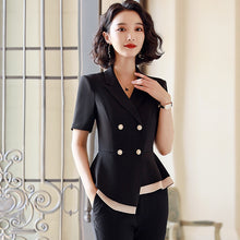 Load image into Gallery viewer, Black Formal Skirt Suits Women Business Work Jacket Set Fashion Blazer Office Lady OL Female Clothing Short Sleeve 2 Piece Set