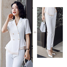 Load image into Gallery viewer, Black Formal Skirt Suits Women Business Work Jacket Set Fashion Blazer Office Lady OL Female Clothing Short Sleeve 2 Piece Set