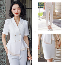 Load image into Gallery viewer, Black Formal Skirt Suits Women Business Work Jacket Set Fashion Blazer Office Lady OL Female Clothing Short Sleeve 2 Piece Set