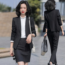 Load image into Gallery viewer, Black Formal Skirt Suits Women Business Work Jacket Set Fashion Blazer Office Lady OL Female Clothing Long Sleeve 2 Piece Set