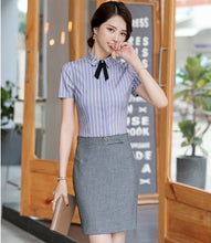 Load image into Gallery viewer, 2019 Summer Short Sleeve With Skirt and Blouses Business Women Work Wear Suits OL Styles Office Clothing Sets Fashion Striped