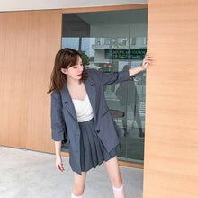 Load image into Gallery viewer, New Large size Loose Professiona Women's Clothing Korean Fashion Little Fragrant Wind Elegant Suit Pleated Mini Skirt Two Piece