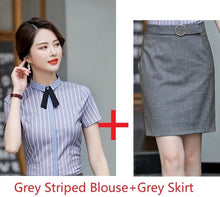 Load image into Gallery viewer, Two Piece Sets With Skirt and Blouses Elegant Striped 2019 Summer Formal OL Styles Office Business Suits Clothing Set

