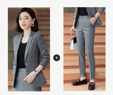 Load image into Gallery viewer, Gray Pink plaid Female elegant Women's Skirt Suits dress jacket costumes office work wear clothing 2 piece set jacket and blouse
