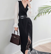 Load image into Gallery viewer, 2020 New Autumn Dress Suits For Women Chiffon Long Sleeve Blazer Lace Dress Two Piece Set Sexy Ladies Office Wear Clothing Belt
