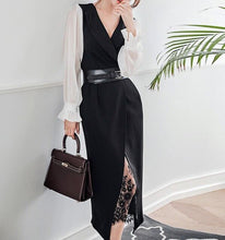 Load image into Gallery viewer, 2020 New Autumn Suits For Women Chiffon Long Sleeve Blazer Lace Dress Two Piece Set Sexy Ladies Office Wear Clothing Belt
