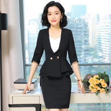 Load image into Gallery viewer, 2020 Summer Clothing Skirt Set Mid-sleeve Ruffled Blazer Suit Women Office Lady Formal Work Unifrom Skirt and Jacket Set
