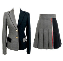 Load image into Gallery viewer, Autumn Chic Clothing Sets Women Workwear Grey Black Patchwork Blazer Jacket And Mini Skirt Women Two Piece Set Office Suit SL001
