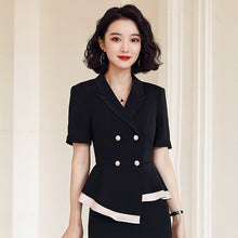 Load image into Gallery viewer, Black Formal Skirt Suits Women Business Work Jacket  Set Fashion Blazer Office Lady OL Female Clothing Short Sleeve 2 Piece Set

