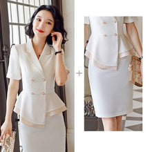 Load image into Gallery viewer, Black Formal Skirt Suits Women Business Work Jacket  Set Fashion Blazer Office Lady OL Female Clothing Short Sleeve 2 Piece Set
