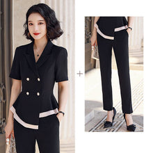 Load image into Gallery viewer, Black Formal Skirt Suits Women Business Work Jacket  Set Fashion Blazer Office Lady OL Female Clothing Short Sleeve 2 Piece Set
