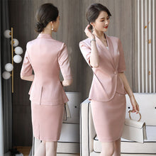 Load image into Gallery viewer, New 2020 Summer Clothing Skirt Set Mid-sleeve Blazer Suit Women Office Pink/Black Lady Formal Work Uniform Skirt and Jacket Set
