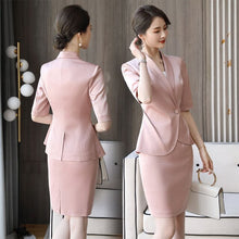 Load image into Gallery viewer, New 2020 Summer Clothing Skirt Set Mid-sleeve Blazer Suit Women Office Pink/Black Lady Formal Work Uniform Skirt and Jacket Set
