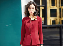 Load image into Gallery viewer, Black Red Formal Skirt Suits Women Business Work Jacket  Set Fashion Blazer Office Lady OL Female Clothing Sleeve 2 Piece Set
