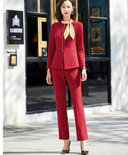 Load image into Gallery viewer, Black Red Formal Skirt Suits Women Business Work Jacket  Set Fashion Blazer Office Lady OL Female Clothing Sleeve 2 Piece Set
