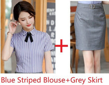 Load image into Gallery viewer, 2019 Summer Short Sleeve With Skirt and Blouses Business Women Work Wear Suits OL Styles Office Clothing Sets Fashion Striped
