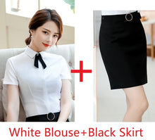 Load image into Gallery viewer, 2019 Summer Short Sleeve With Skirt and Blouses Business Women Work Wear Suits OL Styles Office Clothing Sets Fashion Striped
