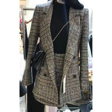 Load image into Gallery viewer, women's Clothing lattice suit jacket half skirt suit Double breasted lattice casual suit + skirt two piece set women's suit
